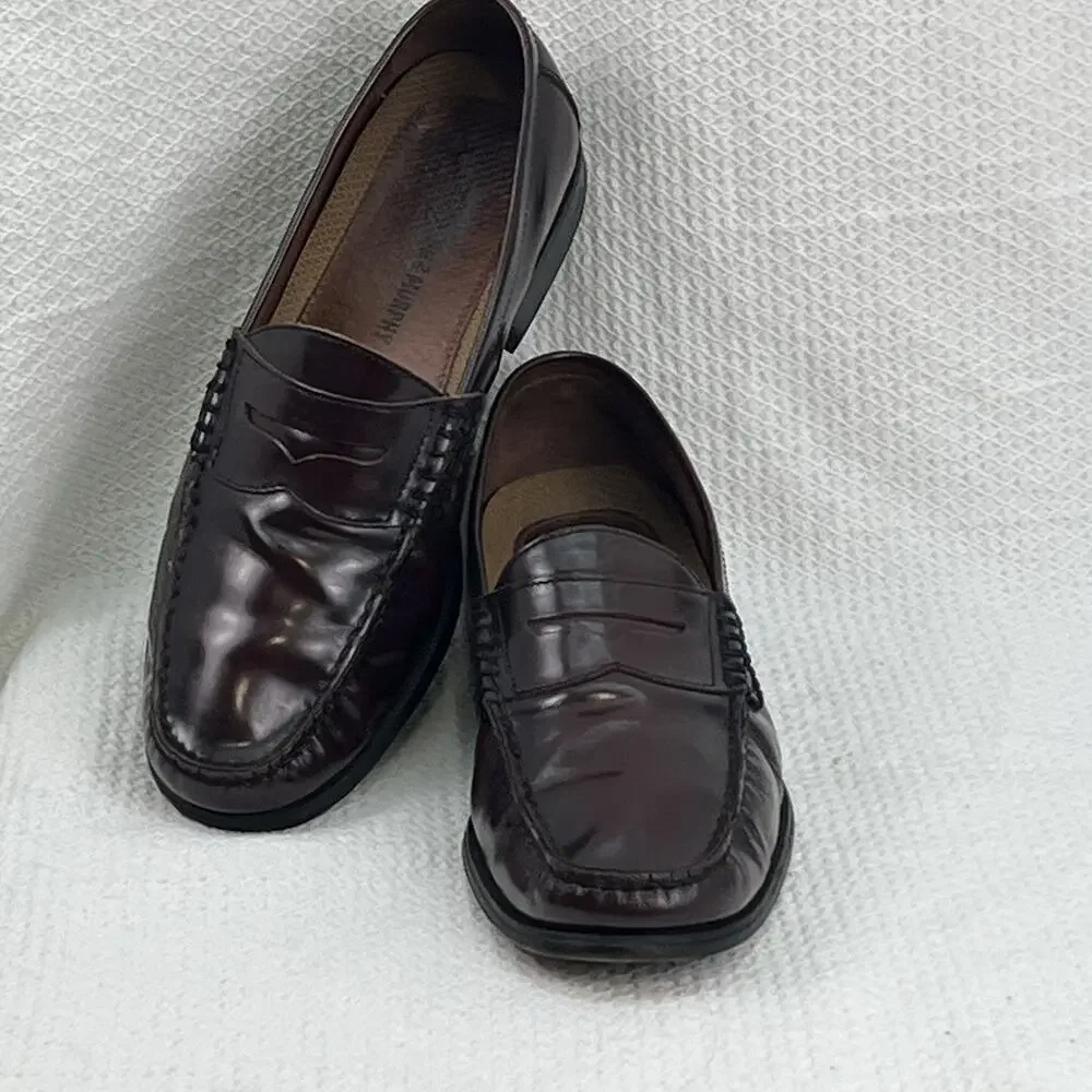 Johnston & Murphy Men’s 9 M Burgundy Leather Penny Loafers Slip On Dress Shoes